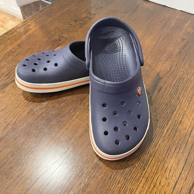 Crocs Men's Women's Crocband Clog Navy Blue Orange Band