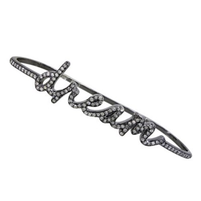 Pave Diamond Dream Palm Bracelet 925 Sterling Silver Estate look Genuine Jewelry