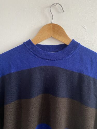 MR P. MR PORTER Jumper Mens Medium Navy Blue Brown Striped Merino Wool Sweater - Picture 3 of 16