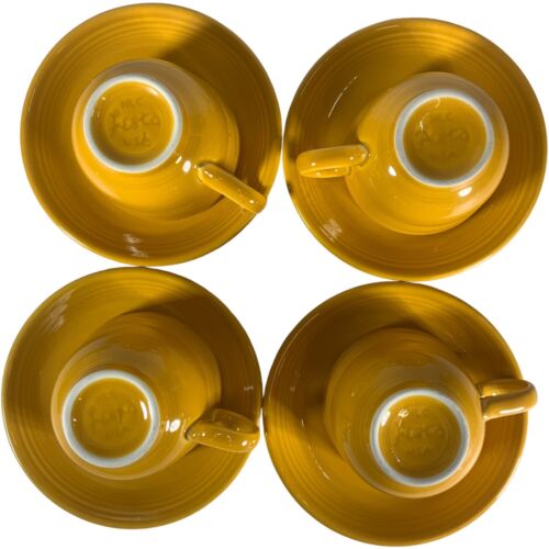 HOMER LAUGHLIN FIESTA WARE YELLOW COFFEE TEA CUP MUG WITH SAUCER SET of 4 - Picture 3 of 4