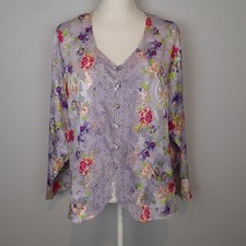 VTG Victoria's Secret Gold Label Pajama Top Womens L Purple Floral Sleep Shirt