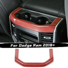 Car Rear Cup Holder Trim Panel Frame Red Carbon For Dodge Ram 1500 18+ Interior