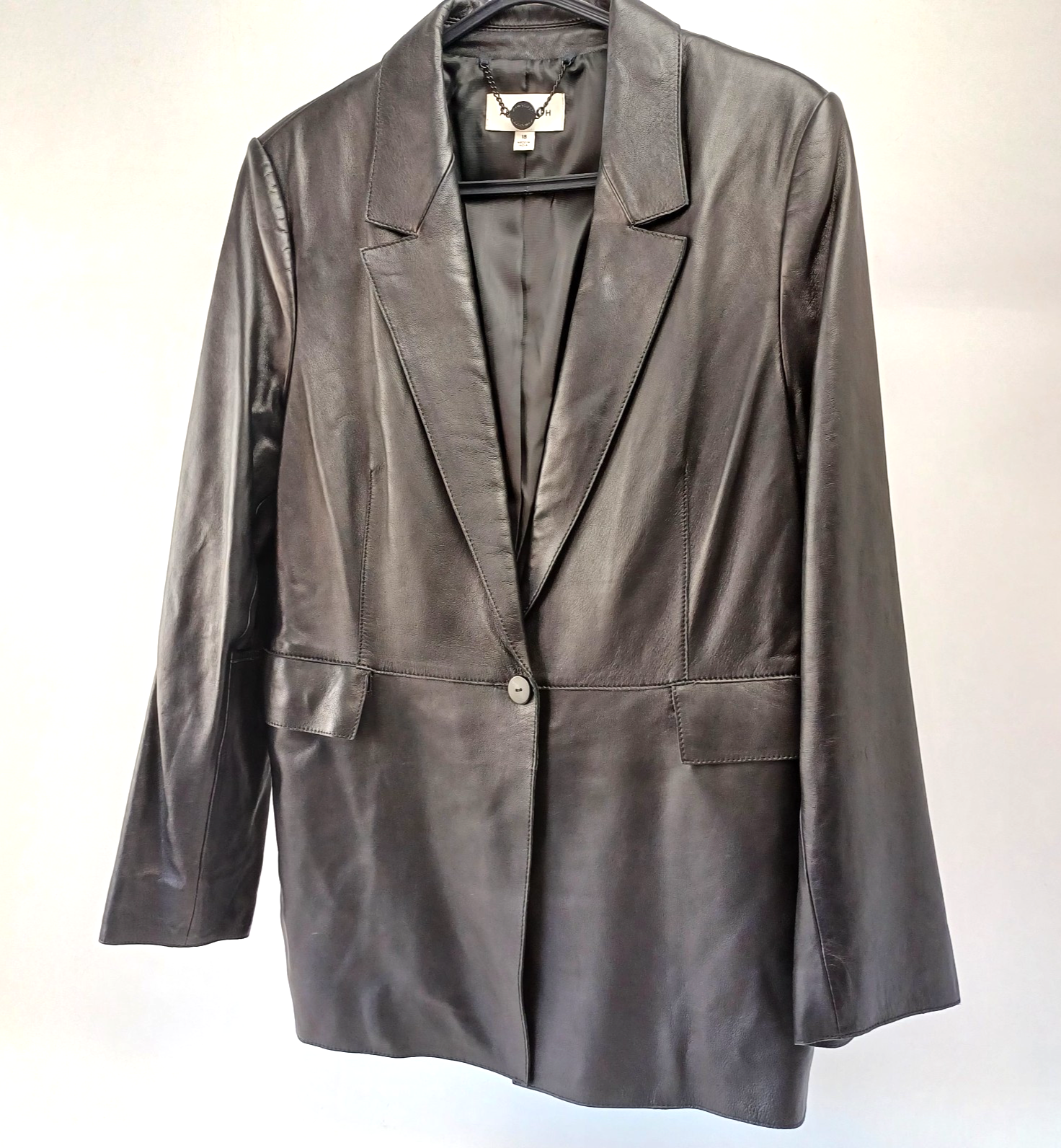 AUTOGRAPH Black Real Leather Single Breasted Blazer Jacket Size 18