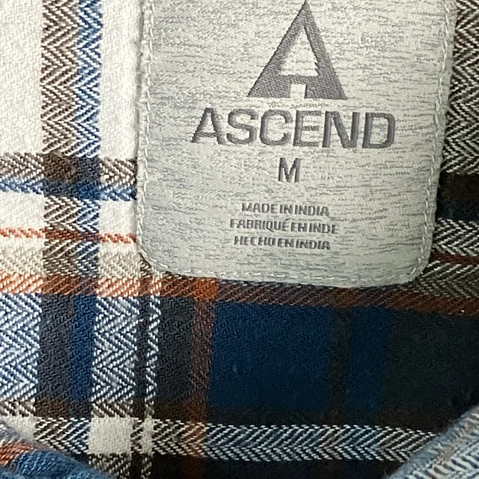 Camisa de manga larga de franela de algodón a cuadros azul marrón blanco talla mediana ASCEND para hombre Foto 4 de 4