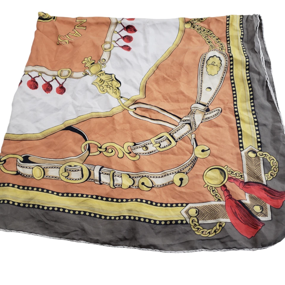 Bufanda de seda enrollada Lancel Harnais Grand Siecle gris melocotón grande 32/33" Foto 3 de 4