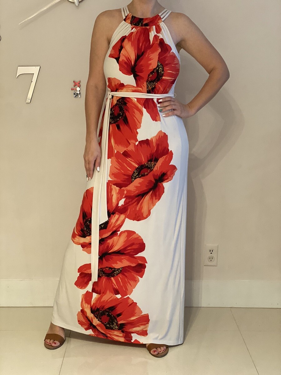 Emma & Michelle maxi Dress Floral print tank style Off White Orange size M  Mint | eBay