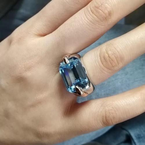 14Ct Emerald Cut Lab Created Sapphire Bold Cocktail Ring 14k White Gold Over - Picture 5 of 9