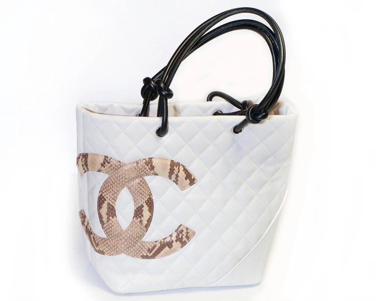 Chanel White Lambskin Quilted Tote Bag with Embossed Snakeskin “CC” Logo  For Sale at 1stDibs