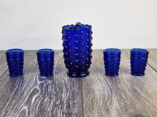 Fenton Cobalt Blue Hobnail Miniature Pitcher and Glass Set – Vintage Art Glass - Picture 2 of 8