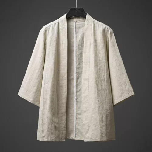 Men Cotton Linen Kimono Open Front Cardigan Jacket Loose Yukata Top Casual - Picture 11 of 14