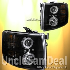 For Chevy Silverado Dual X-bright Led Halo Rim Projector Headlights Black Pair