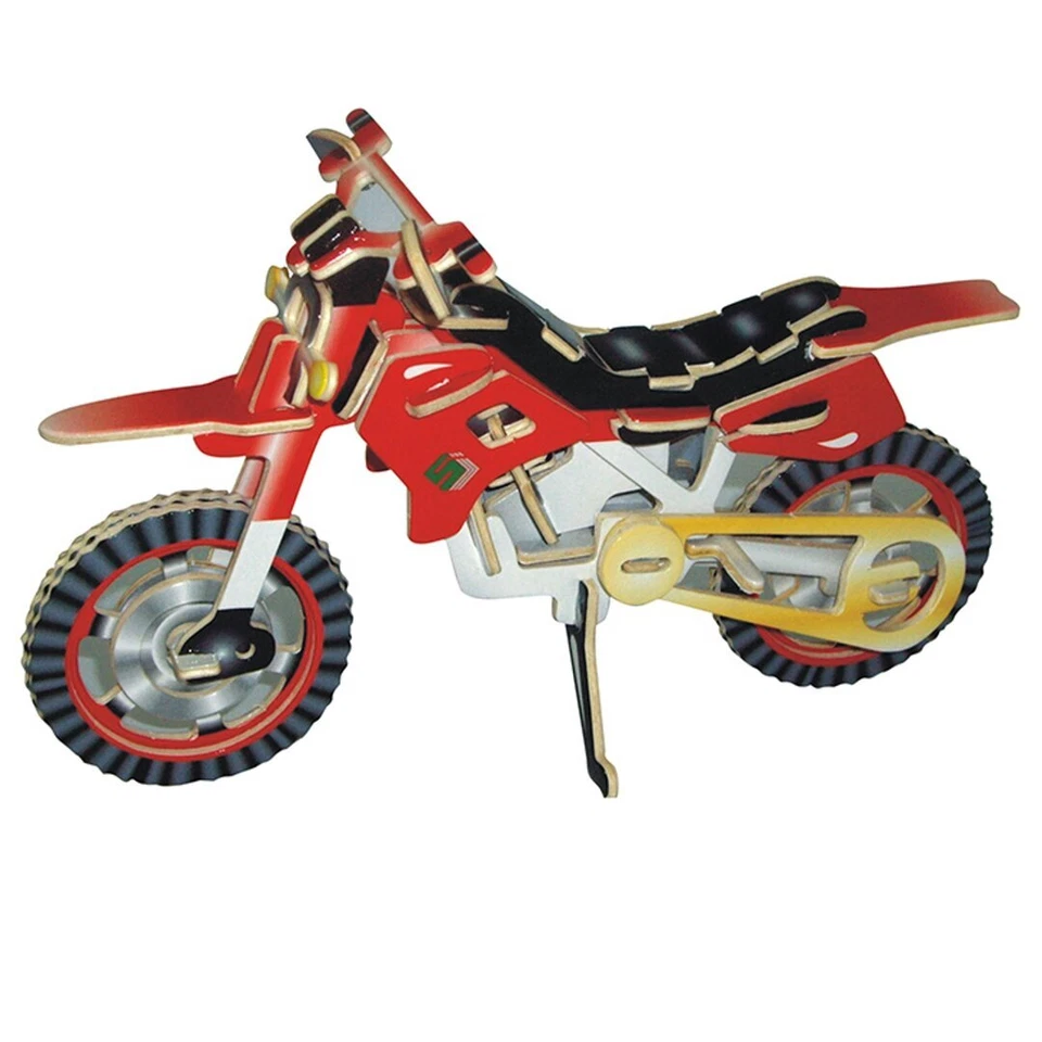 AXTOM Motocross Motorrad - farbig - 3D Holzbausatz Motorrad Fahrzeug Holz Steckpuzzle