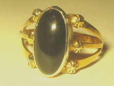 Vtg Ladies Navajo Gold Vermeil Black Onyx Hallmaked Ring Size 7.25