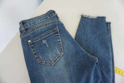 SUBLEVEL ladies jeans stretch 7/8 trousers size XS W27 destroyed used blue pearl top.
