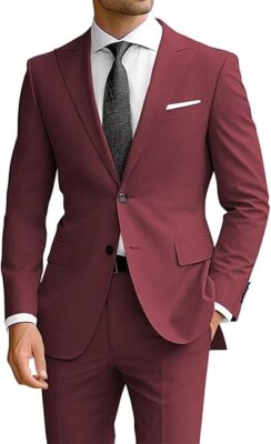 Men's 2Pcs Suit Slim Fit Suits for Men Two Button Blazer Formal Business Jacket