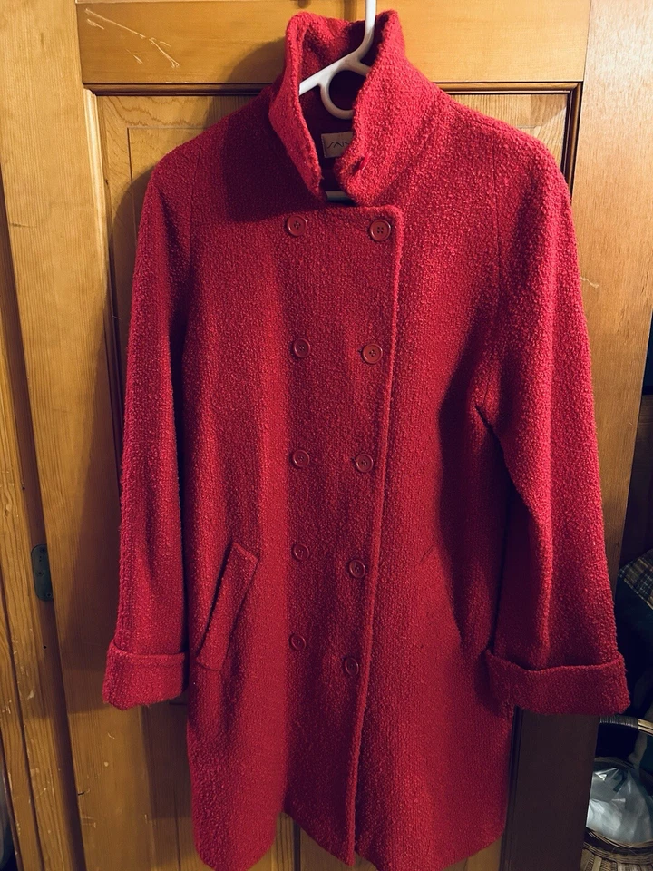 Abrigo Sandro Paris para mujer talla 12 rojo mezcla de lana texturizado vintage raro nuevo sin etiquetas Foto 3 de 4