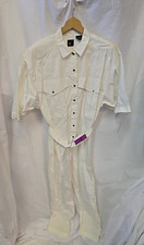 NEW Vtg  80  s Lizsport Short Sleeve Jumpsuit Elastic Waist White Size L 1 Flaw