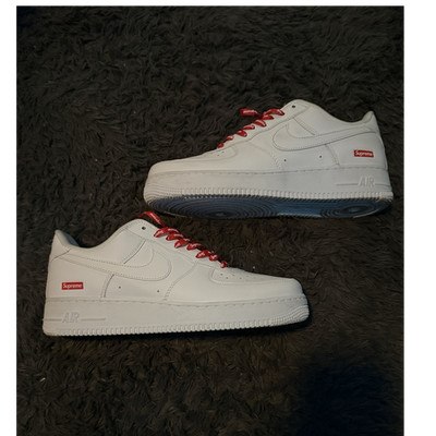 Nike Air Force 1 Supreme Low Top White Red Box Logo CU9225-100 Men's Sneakers