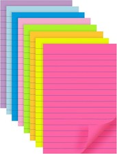 8 Pack Lined Sticky Notes 4"X6" Bright Colors Self-Stick Note Pads with Lines