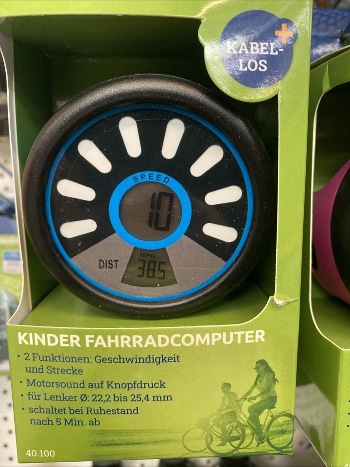 Kinder Fahrradcomputer Blau 2 Funktionen Kabellos Batterie Zubehör