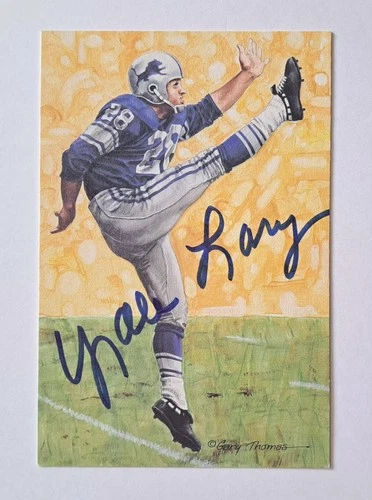 1990 Goal Line Art YALE LARY Signed LE 4x6 HOF Card /5000 SP Beckett Lions Auto
