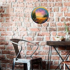 1pc 7.87 Inch Round Aluminum Metal Wall Art Sign - Vibrant Prairie Sunset Lands