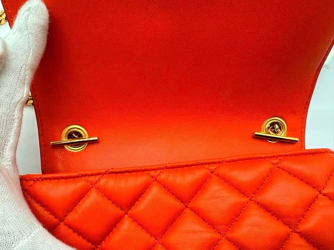 Versace Orange Leather Quilted Shoulder Bag Gold Medallion Used thumbnail 7
