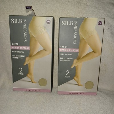 4 Pr Silk Impressions Pantyhose XXL Beige 30 Denier Medium Support High Waist BQ
