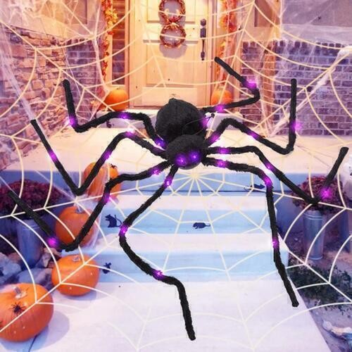 30-150cm Riesen Spinne mit lila LED-Licht Halloween Deko Gruselige Requisiten - Bild 1 von 13