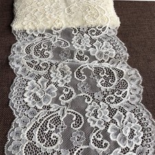 7 Inches Wide Ivory Stretchy Lace with Floral Pattern 5 Yards for Sewing
