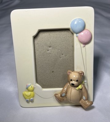 Vintage 90s Baby 2x3 Photo Frame 3D Duck Teddy Bear Balloons Tabletop