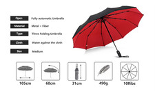 Strong Windproof Stick Compact Umbrella for Rain, One-Click Automatic Open and C