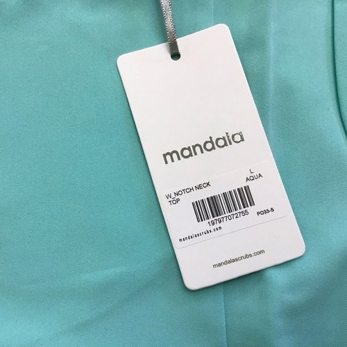 New Mandala Large Aqua Scrub Jogger Pants Set, Notch V-neck Top Pockets (C41-2) - Picture 4 of 14