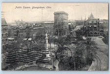 1906 Youngstown Ohio Postcard Public Square Birds Eye View Park Buildings Posted