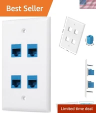 Removable Keystone 4-Port Ethernet Wall Plate in White - Easy Screw-in Install
