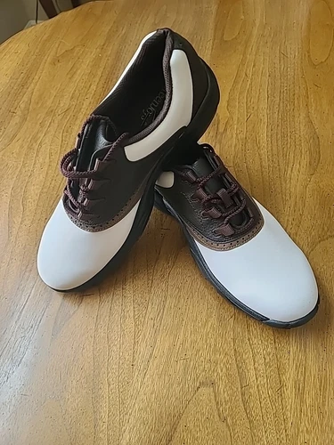 Footjoy GreenJoys White/Brown Leather Golf Shoes, Size 10 M Style 45402