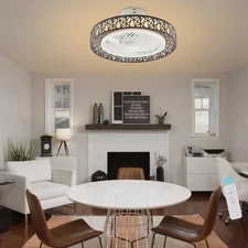 18.5” Modern Invisible Ceiling Fan Light LED Dimmable Chandelier Lamp w/Remote