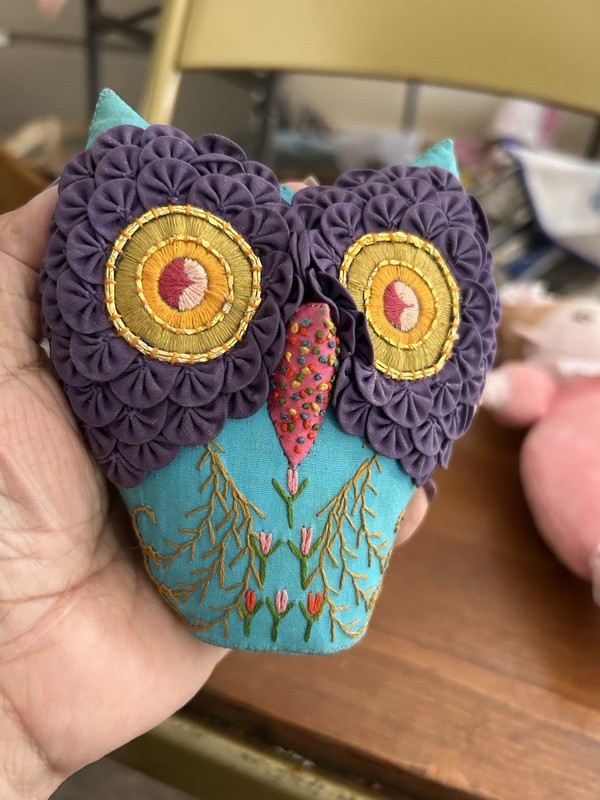 Vintage, 70’s, Fabric Embroidered Owl Ornament