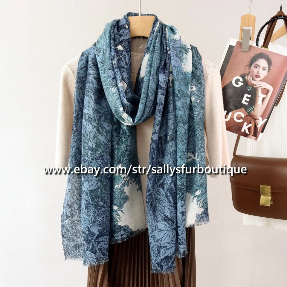 Sallys Cashmere Ring Oblong Scarf Wrap Shawl Nature Print Soft Delicate 78"*39" - Image 3 of 4