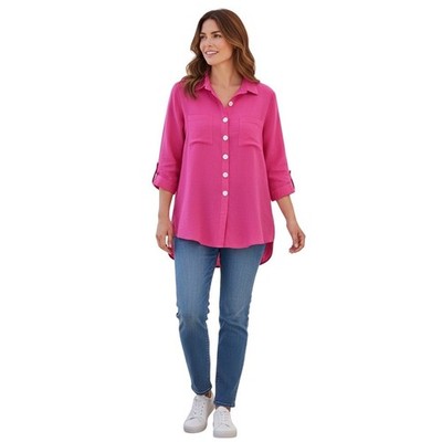 John Mark Womens 3X Pink Button Front Top Essentials Collection Plus Size NWT