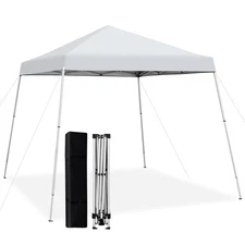10x10ft Patio Outdoor Instant Pop-up Canopy Slanted Leg UPF50+ Sun Shelter White