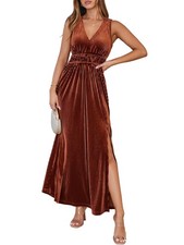 Flessibili Women's Fall Retro Velvet Maxi Dress Wedding Medium, A pumpkin
