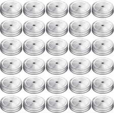 30 Pcs Regular Mouth Mason Jar Lids with Straw Hole for Canning and Storage