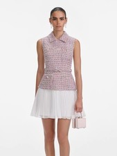 Self-Portrait Tweed Patchwork Pleated fabric chiffon Sleeveless Dresses Belts