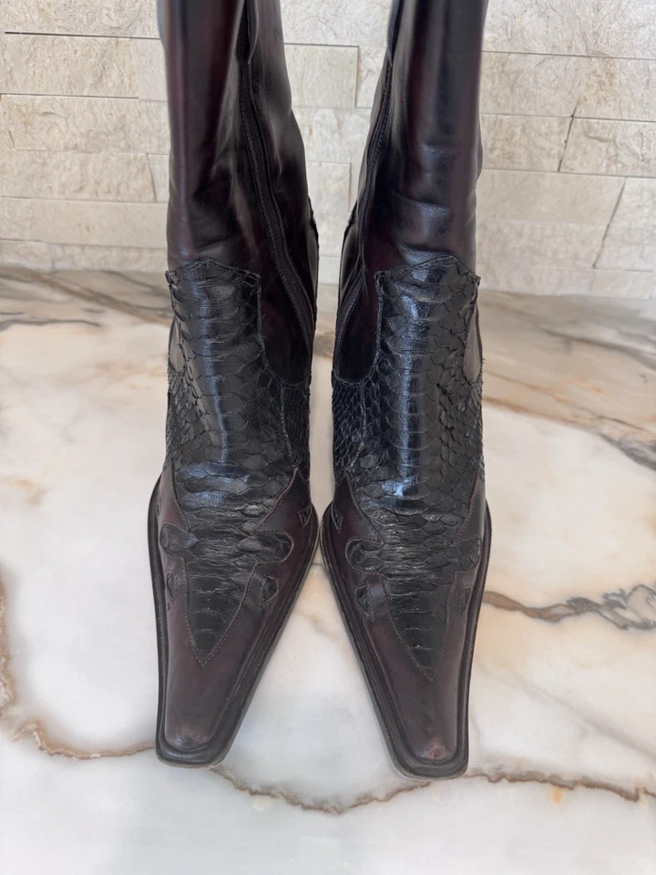 Botines de Vaquero Cesare Paciotti Vintage Marrón Cuero de Becerro y Lagarto EU 40/US 9 Foto 4 de 4