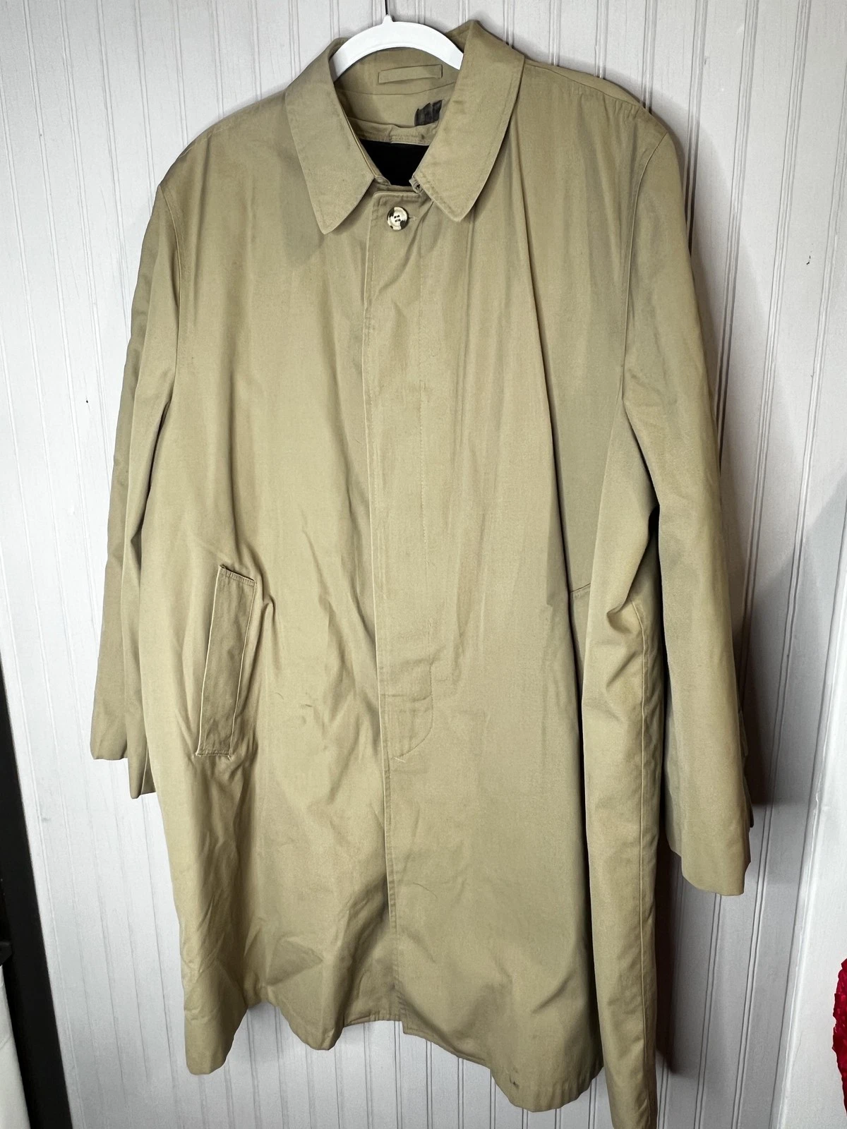 Vintage Manstyle Coat Mens Large Tan All Weather Trench Rain Zip Out Liner 80s