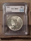 1923 Silver Peace Dollar ICG Graded MS 63 Laminated Planchet Error Rare