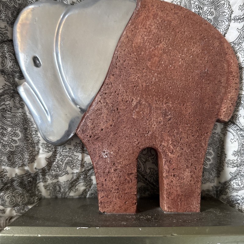 Elephant with Stone Textured Body and Aluminum Head, Home decoration 9" Tall
