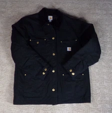 Men's Carhartt Coat Jacket Black B L Large Button Collar 103825 Blanket Lining