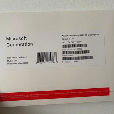 Neues Microsoft Windows Server 2022 Datacenter   24 Core   DVD-Paket